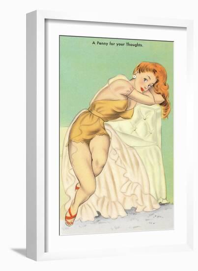 Penny for Your Thoughts, Redhead in Lingerie-null-Framed Art Print