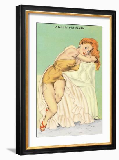 Penny for Your Thoughts, Redhead in Lingerie-null-Framed Art Print