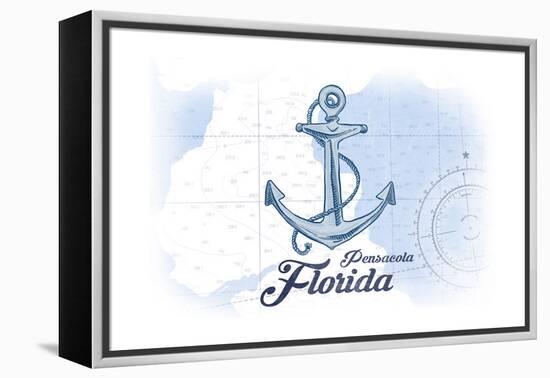 Pensacola, Florida - Anchor - Blue - Coastal Icon-Lantern Press-Framed Stretched Canvas