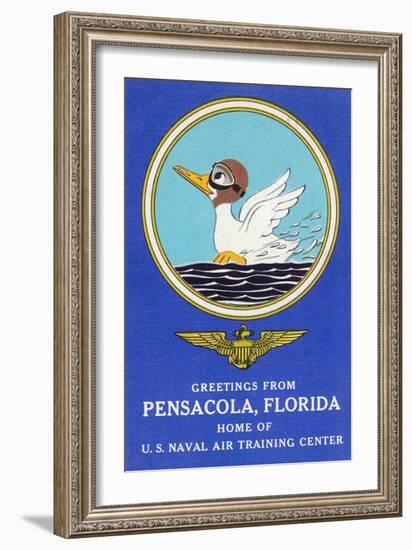 Pensacola, Florida - Aviating Duck Lands in Water, Home of US Naval Air Training Center-Lantern Press-Framed Art Print