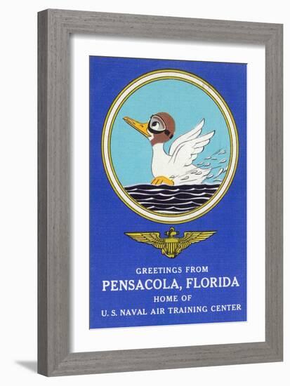 Pensacola, Florida - Aviating Duck Lands in Water, Home of US Naval Air Training Center-Lantern Press-Framed Art Print