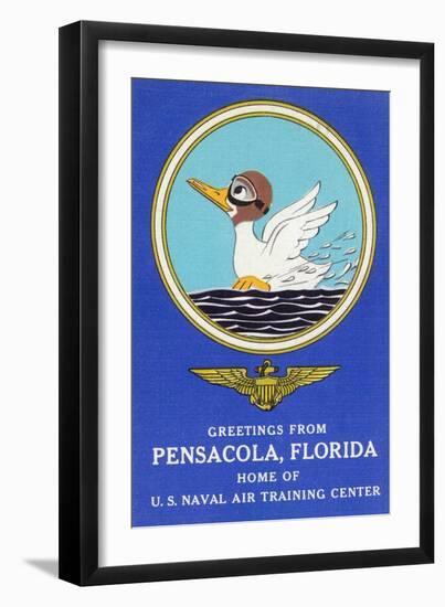 Pensacola, Florida - Aviating Duck Lands in Water, Home of US Naval Air Training Center-Lantern Press-Framed Art Print