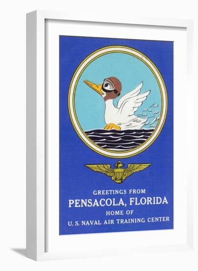 Pensacola, Florida - Aviating Duck Lands in Water, Home of US Naval Air Training Center-Lantern Press-Framed Art Print