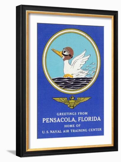Pensacola, Florida - Aviating Duck Lands in Water, Home of US Naval Air Training Center-Lantern Press-Framed Art Print