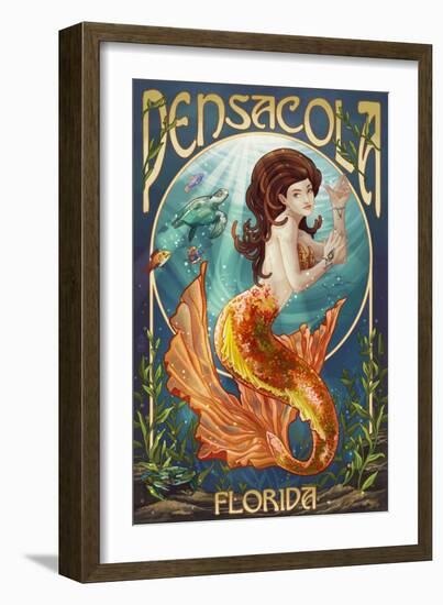 Pensacola, Florida - Mermaid-Lantern Press-Framed Art Print