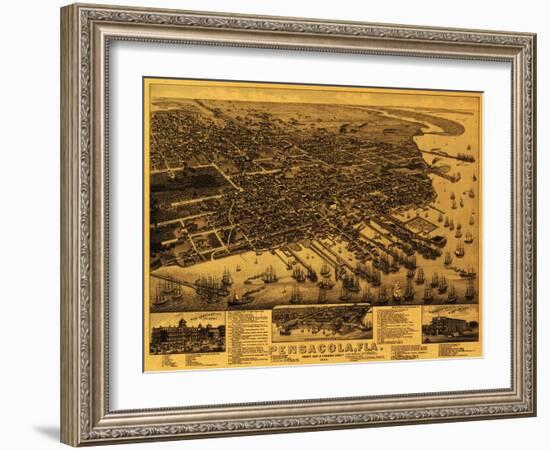 Pensacola, Florida - Panoramic Map-Lantern Press-Framed Art Print