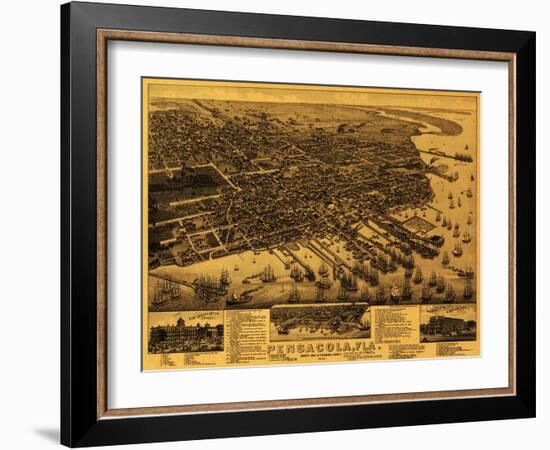 Pensacola, Florida - Panoramic Map-Lantern Press-Framed Art Print