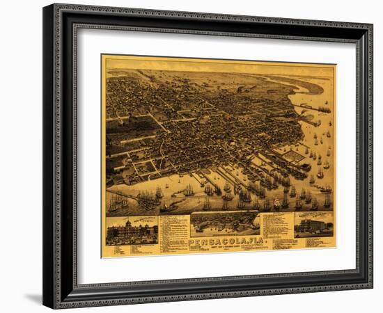 Pensacola, Florida - Panoramic Map-Lantern Press-Framed Art Print