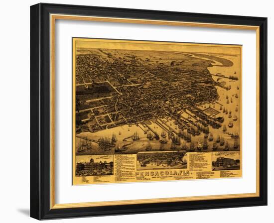 Pensacola, Florida - Panoramic Map-Lantern Press-Framed Art Print