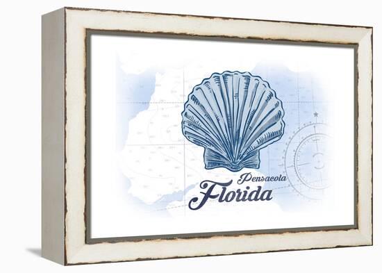 Pensacola, Florida - Scallop Shell - Blue - Coastal Icon-Lantern Press-Framed Stretched Canvas