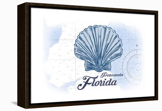 Pensacola, Florida - Scallop Shell - Blue - Coastal Icon-Lantern Press-Framed Stretched Canvas