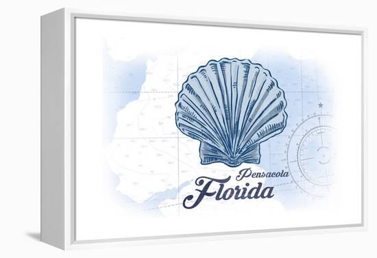 Pensacola, Florida - Scallop Shell - Blue - Coastal Icon-Lantern Press-Framed Stretched Canvas