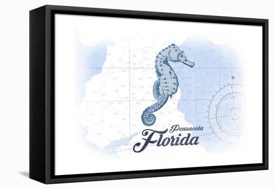 Pensacola, Florida - Seahorse - Blue - Coastal Icon-Lantern Press-Framed Stretched Canvas