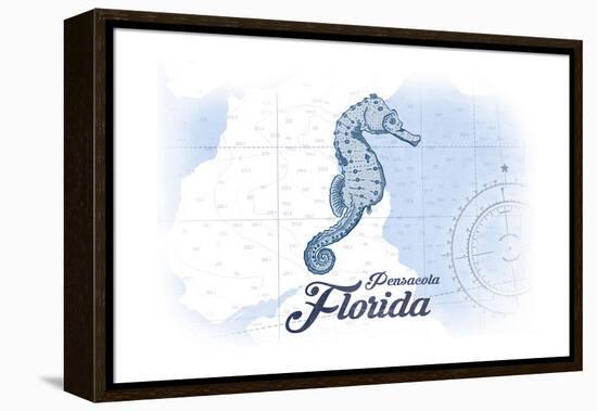 Pensacola, Florida - Seahorse - Blue - Coastal Icon-Lantern Press-Framed Stretched Canvas
