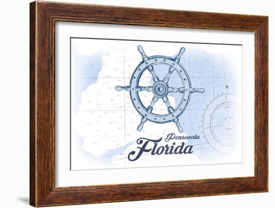 Pensacola, Florida - Ship Wheel - Blue - Coastal Icon-Lantern Press-Framed Art Print