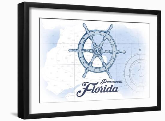 Pensacola, Florida - Ship Wheel - Blue - Coastal Icon-Lantern Press-Framed Art Print