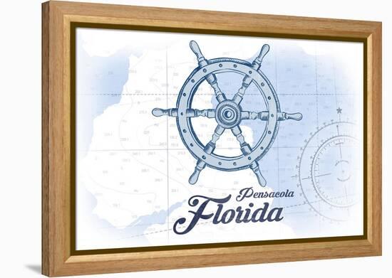 Pensacola, Florida - Ship Wheel - Blue - Coastal Icon-Lantern Press-Framed Stretched Canvas