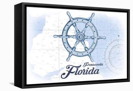 Pensacola, Florida - Ship Wheel - Blue - Coastal Icon-Lantern Press-Framed Stretched Canvas