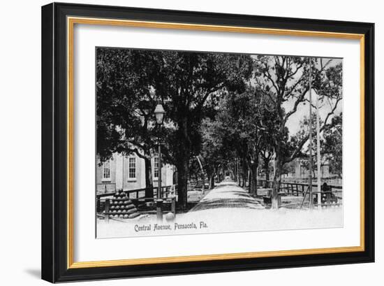 Pensacola, Florida - View Down Central Avenue-Lantern Press-Framed Art Print