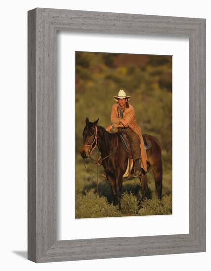 Pensive Cowboy on His Horse-DLILLC-Framed Photographic Print