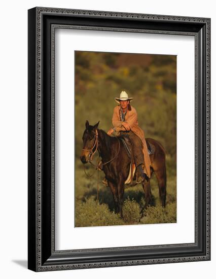 Pensive Cowboy on His Horse-DLILLC-Framed Photographic Print