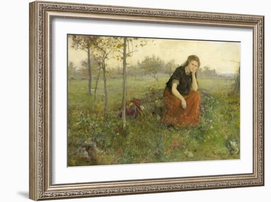 Pensive Girl in Meadow-John Macallan Swan-Framed Art Print