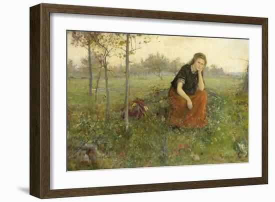 Pensive Girl in Meadow-John Macallan Swan-Framed Art Print