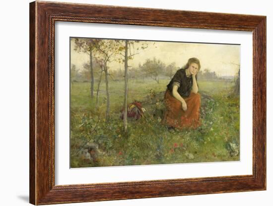 Pensive Girl in Meadow-John Macallan Swan-Framed Art Print