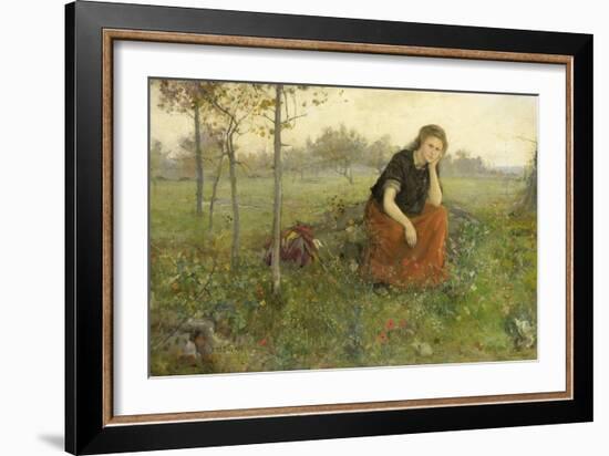 Pensive Girl in Meadow-John Macallan Swan-Framed Art Print