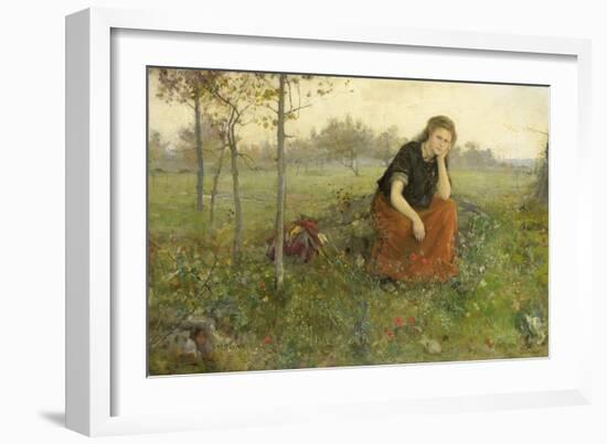 Pensive Girl in Meadow-John Macallan Swan-Framed Art Print