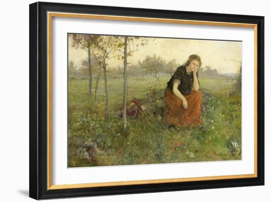 Pensive Girl in Meadow-John Macallan Swan-Framed Art Print