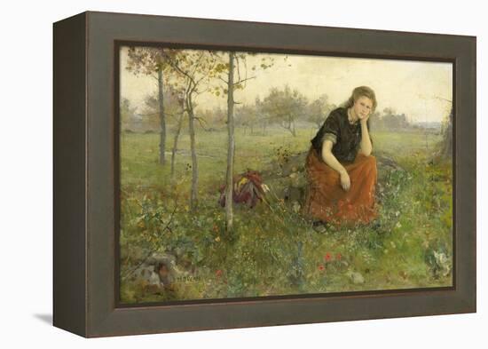 Pensive Girl in Meadow-John Macallan Swan-Framed Stretched Canvas