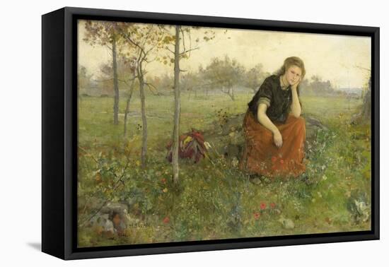 Pensive Girl in Meadow-John Macallan Swan-Framed Stretched Canvas