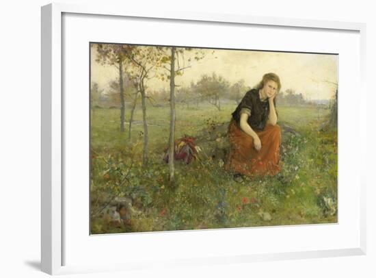 Pensive Girl in Meadow-John Macallan Swan-Framed Art Print