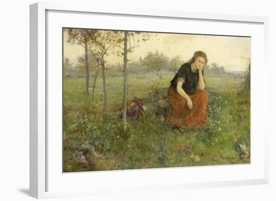 Pensive Girl in Meadow-John Macallan Swan-Framed Art Print