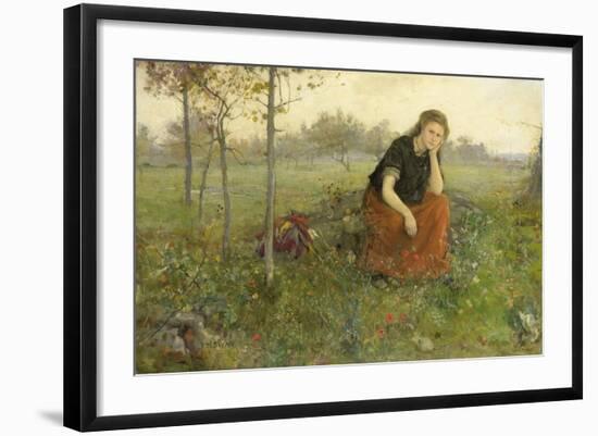 Pensive Girl in Meadow-John Macallan Swan-Framed Art Print