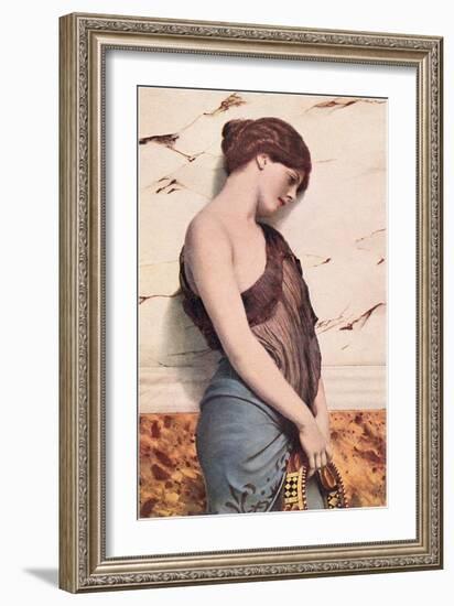 Pensive Gypsy Woman with Tambourine-null-Framed Art Print