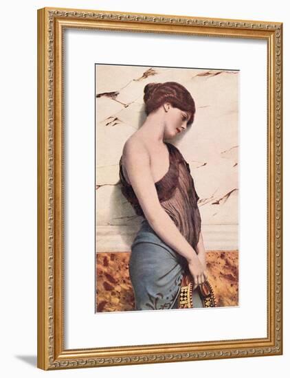 Pensive Gypsy Woman with Tambourine-null-Framed Art Print