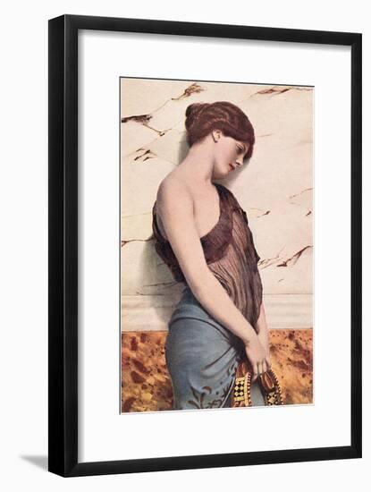 Pensive Gypsy Woman with Tambourine-null-Framed Art Print