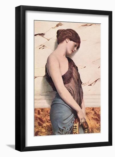 Pensive Gypsy Woman with Tambourine-null-Framed Art Print