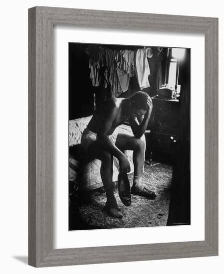 Pensive Portrait of Young African American Alone in His Room from Youth Essay-Gordon Parks-Framed Photographic Print