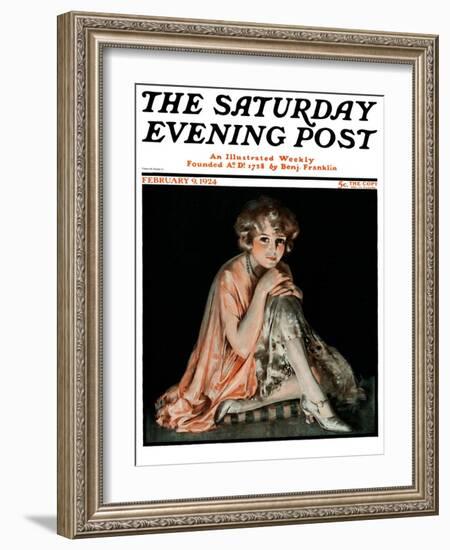 "Pensive Woman," Saturday Evening Post Cover, February 9, 1924-Pearl L. Hill-Framed Giclee Print