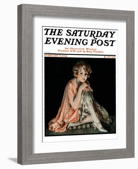 "Pensive Woman," Saturday Evening Post Cover, February 9, 1924-Pearl L. Hill-Framed Giclee Print