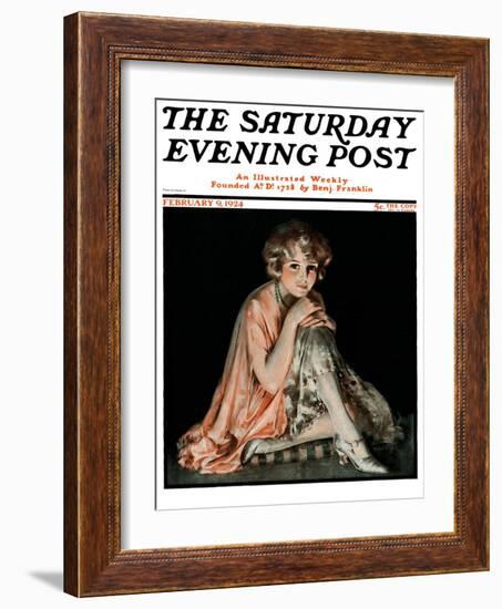 "Pensive Woman," Saturday Evening Post Cover, February 9, 1924-Pearl L. Hill-Framed Giclee Print