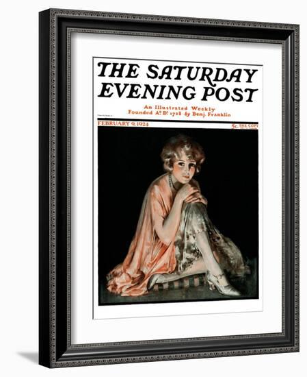 "Pensive Woman," Saturday Evening Post Cover, February 9, 1924-Pearl L. Hill-Framed Giclee Print