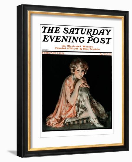 "Pensive Woman," Saturday Evening Post Cover, February 9, 1924-Pearl L. Hill-Framed Giclee Print