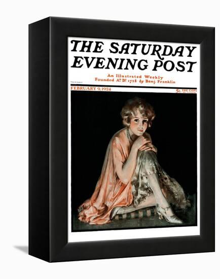 "Pensive Woman," Saturday Evening Post Cover, February 9, 1924-Pearl L. Hill-Framed Premier Image Canvas