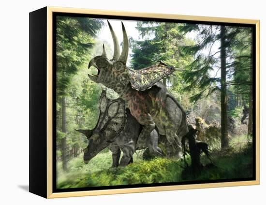 Pentaceratops Dinosaurs Mating-Jose Antonio-Framed Premier Image Canvas