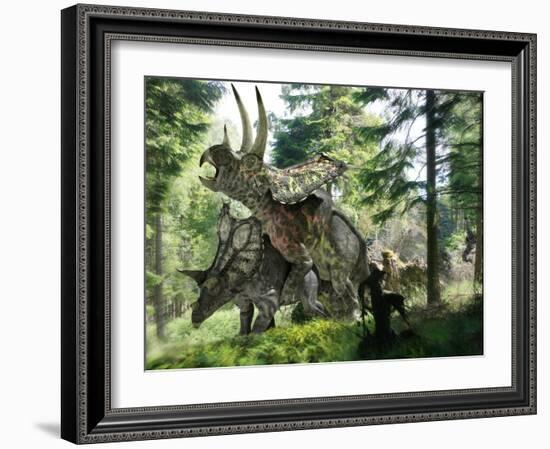 Pentaceratops Dinosaurs Mating-Jose Antonio-Framed Photographic Print