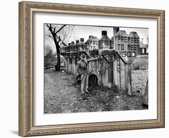 Pentecostal Zealot Harrison Mayes Standing with Religious Signs Made and Posted-Carl Mydans-Framed Photographic Print